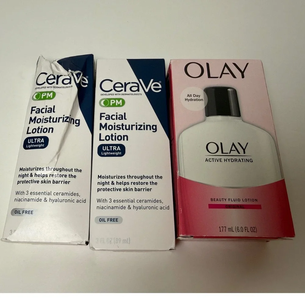CeraVe‎ PM Olay Active Hydrating Facial Moisturizer Lotion 3-Piece Bundle New